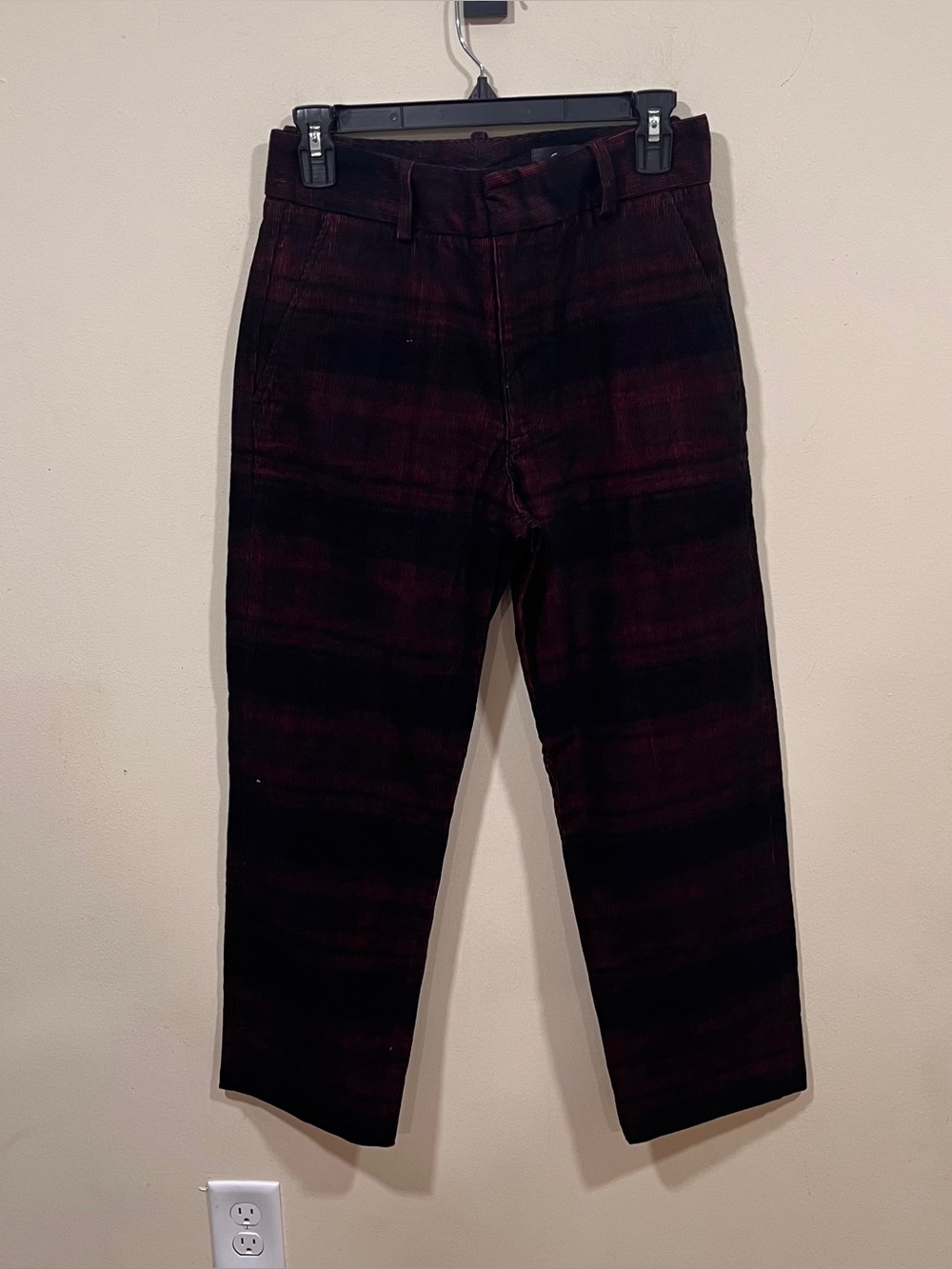 NWT AG Jeans The Elvie high-rise crop trouser red and black plaid corduroy  27 - Picture 4 of 11